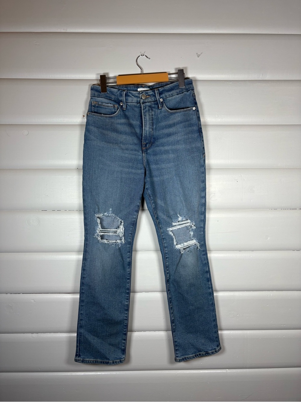 Good American Good Vintage Straight Jeans Distressed Light Wash 6/28